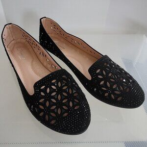 NWOT Forever Comfort black sparkly women's shoes flats cut-out design size 10